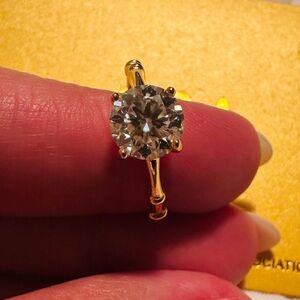 Yellow gold plated ring with genuine moissanite